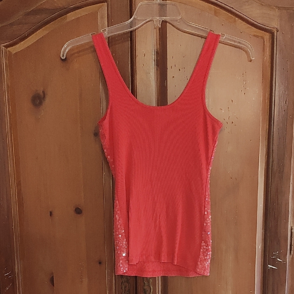 Express Coral Sequin Tank Top - Women's Scoop Neck Sparkle - Picture 4 of 4